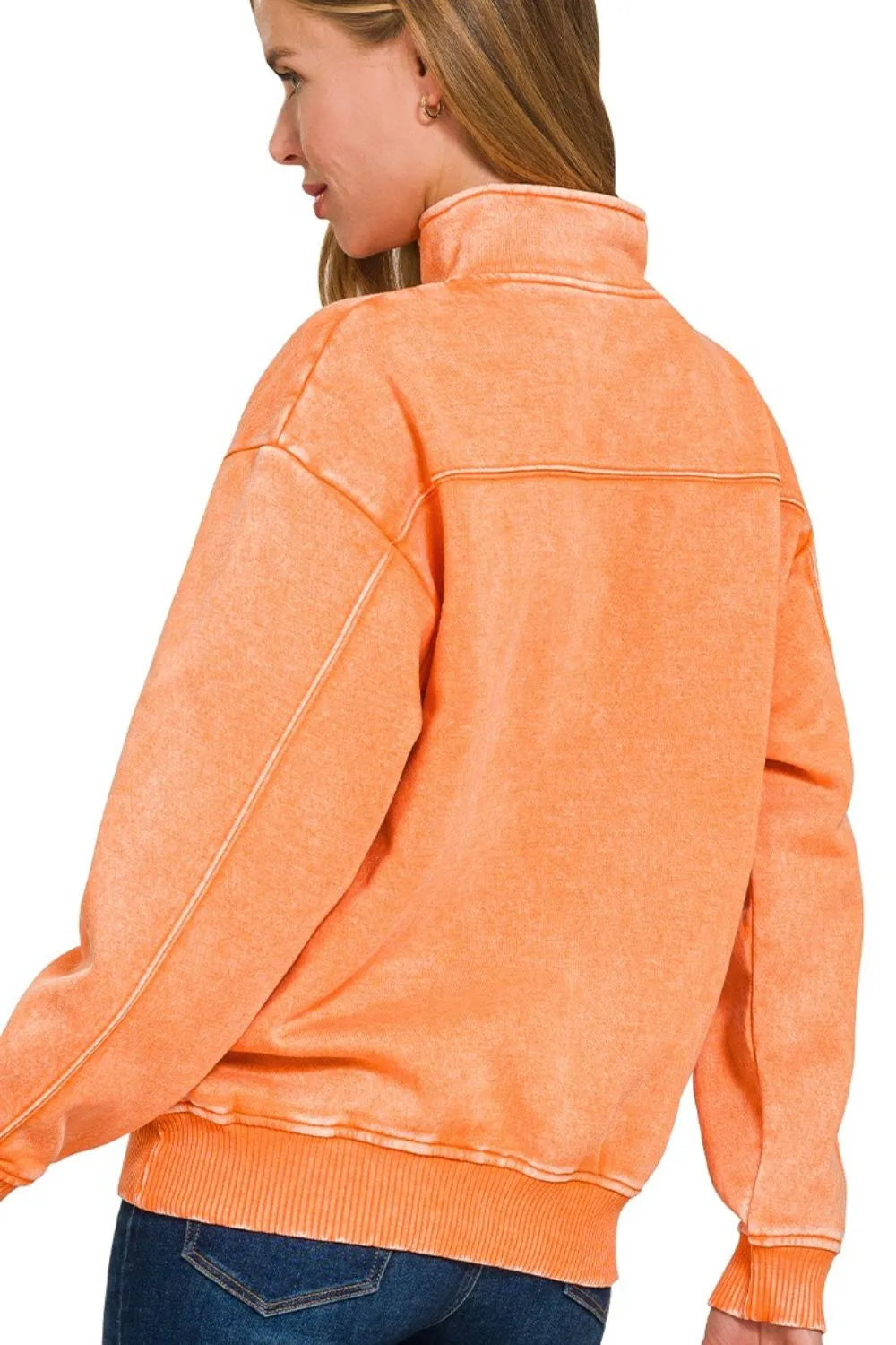 Zenana Acid Wash Fleece Half Zip Pullover Sweatshirt - Velora