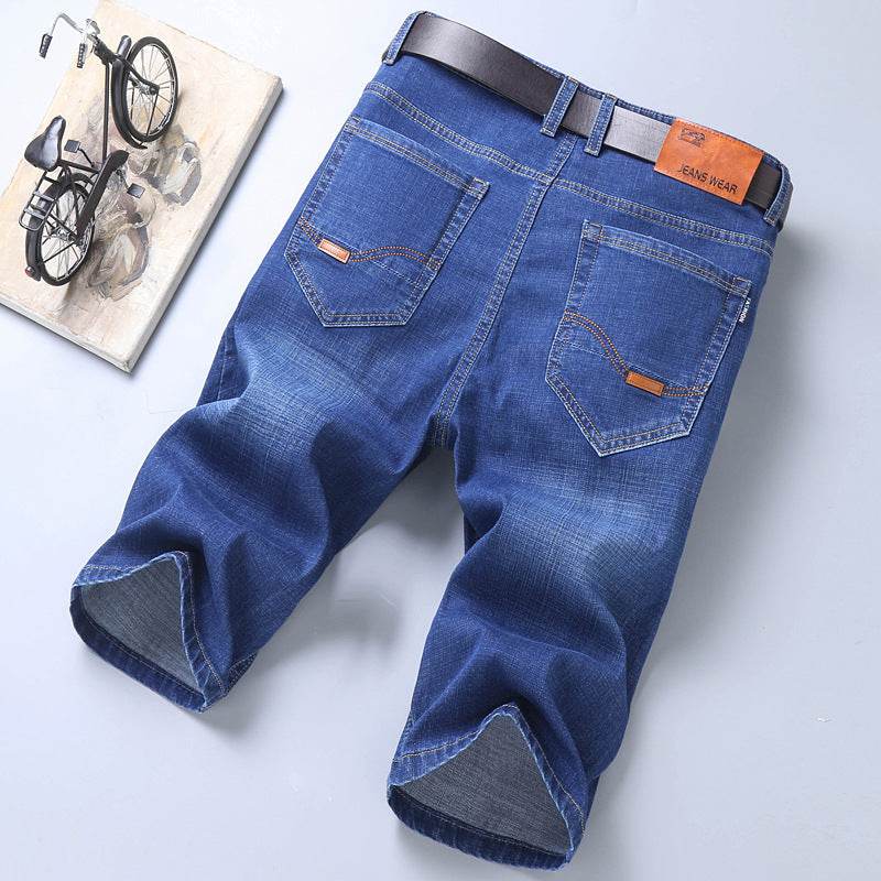 Jeans Shorts Men Elastic Straight Denim Mid Waist Loose Shorts - Velora
