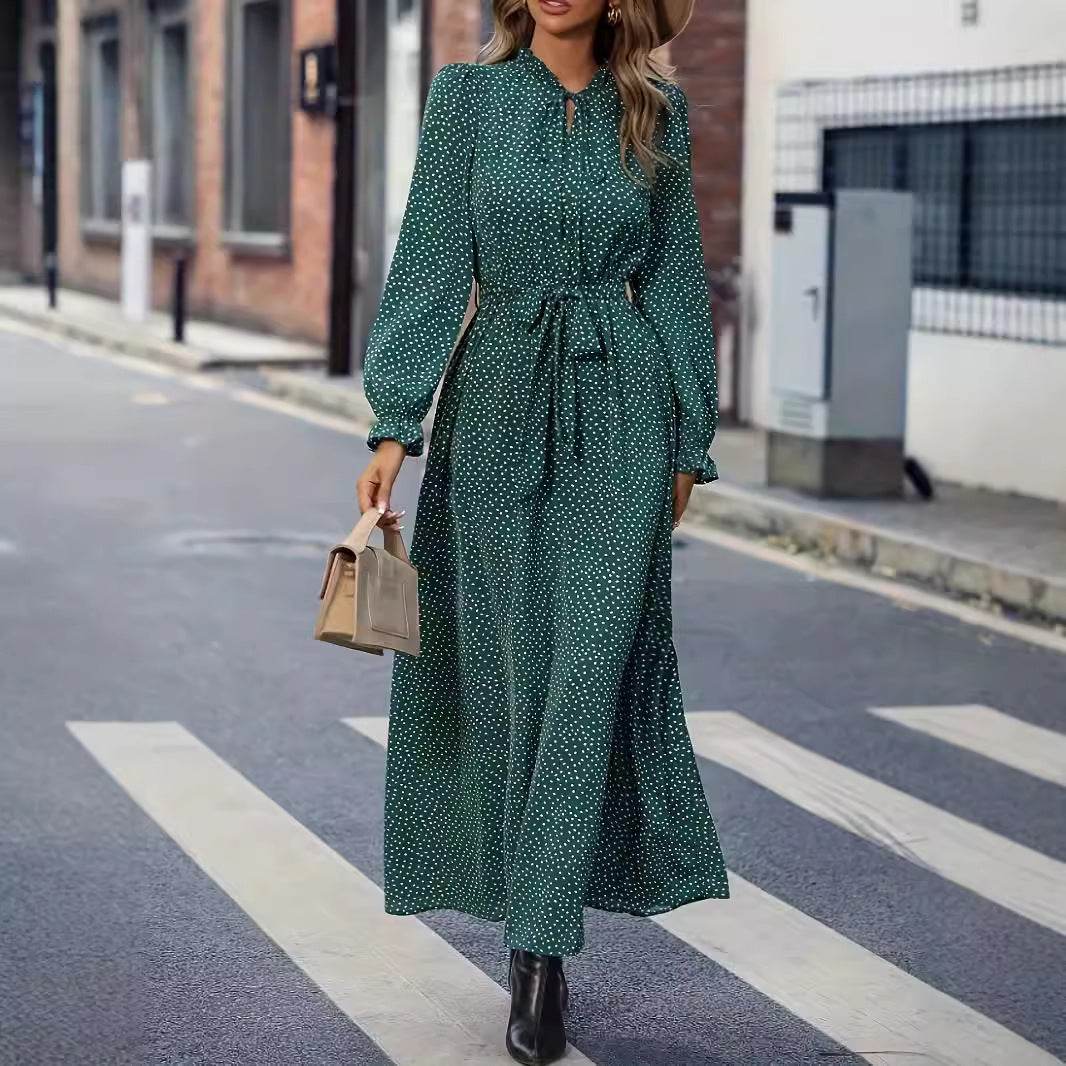 Women's Long Sleeve Dotted Prints Dress - Velora