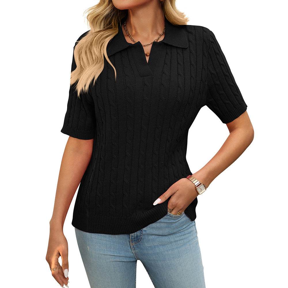Sweater V-neck Knitted Pullover - Velora