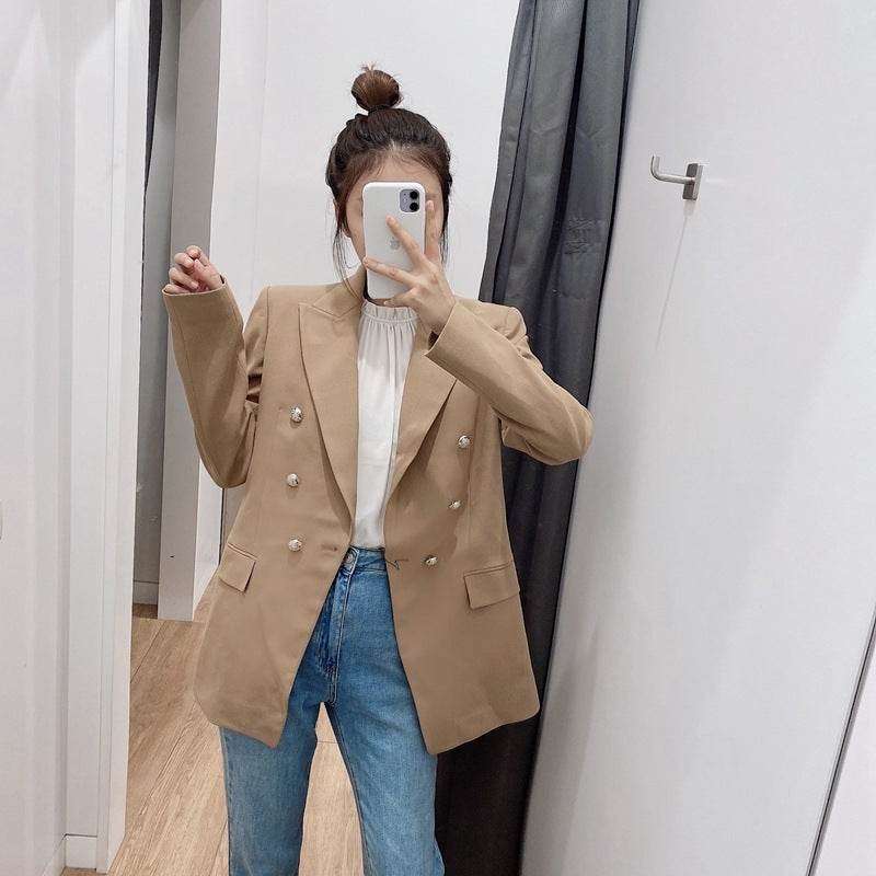 Simple Style Buttoned Casual Blazer Jacket Women - Velora
