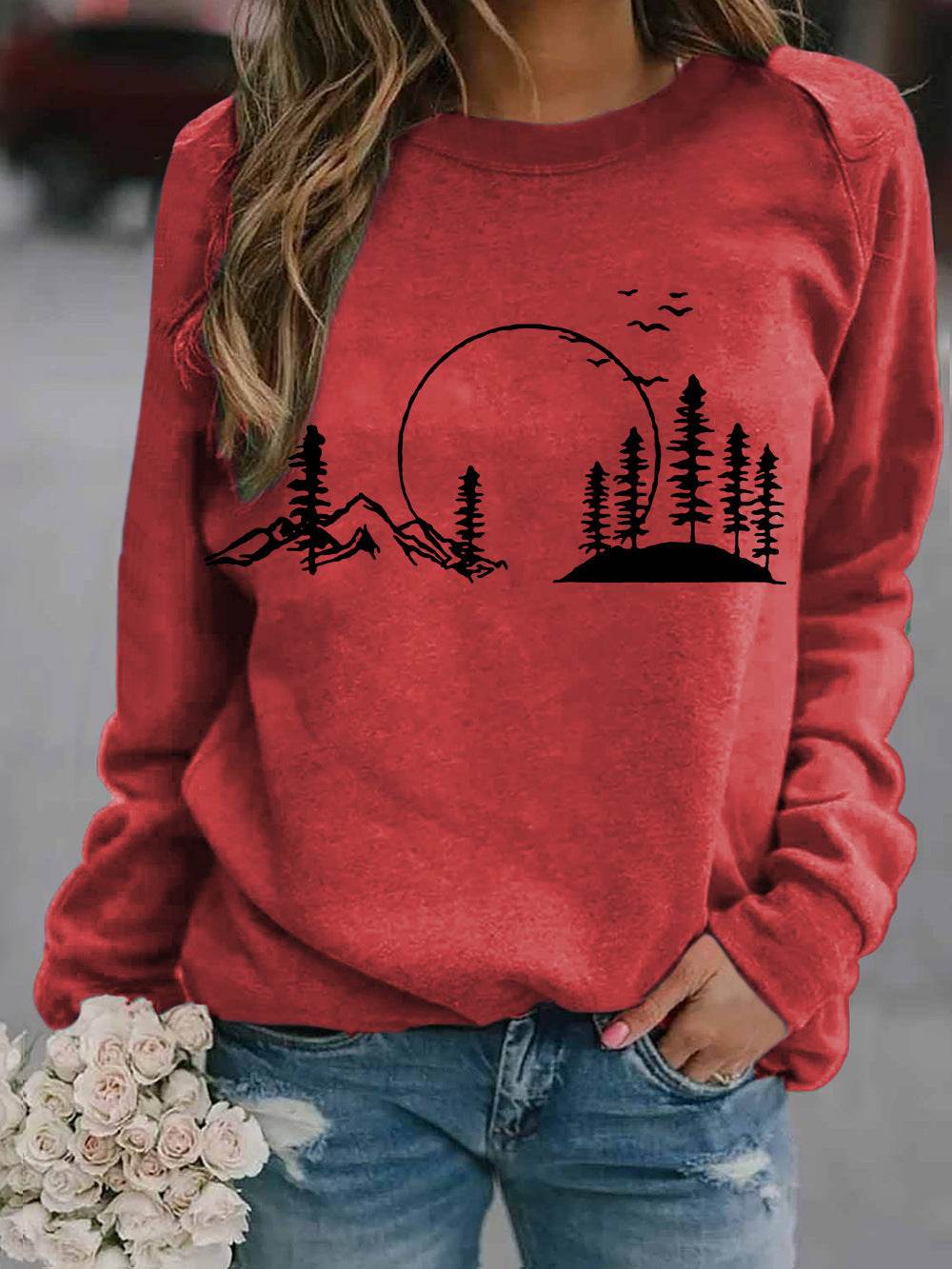 New Style Long-sleeved Dandelion Print Ladies Pullover Sweater - Velora