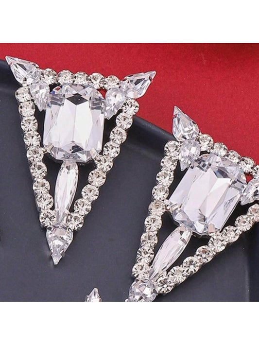 Multi-colored Exaggerated Rhinestones Triangle Jewel Earrings - Velora