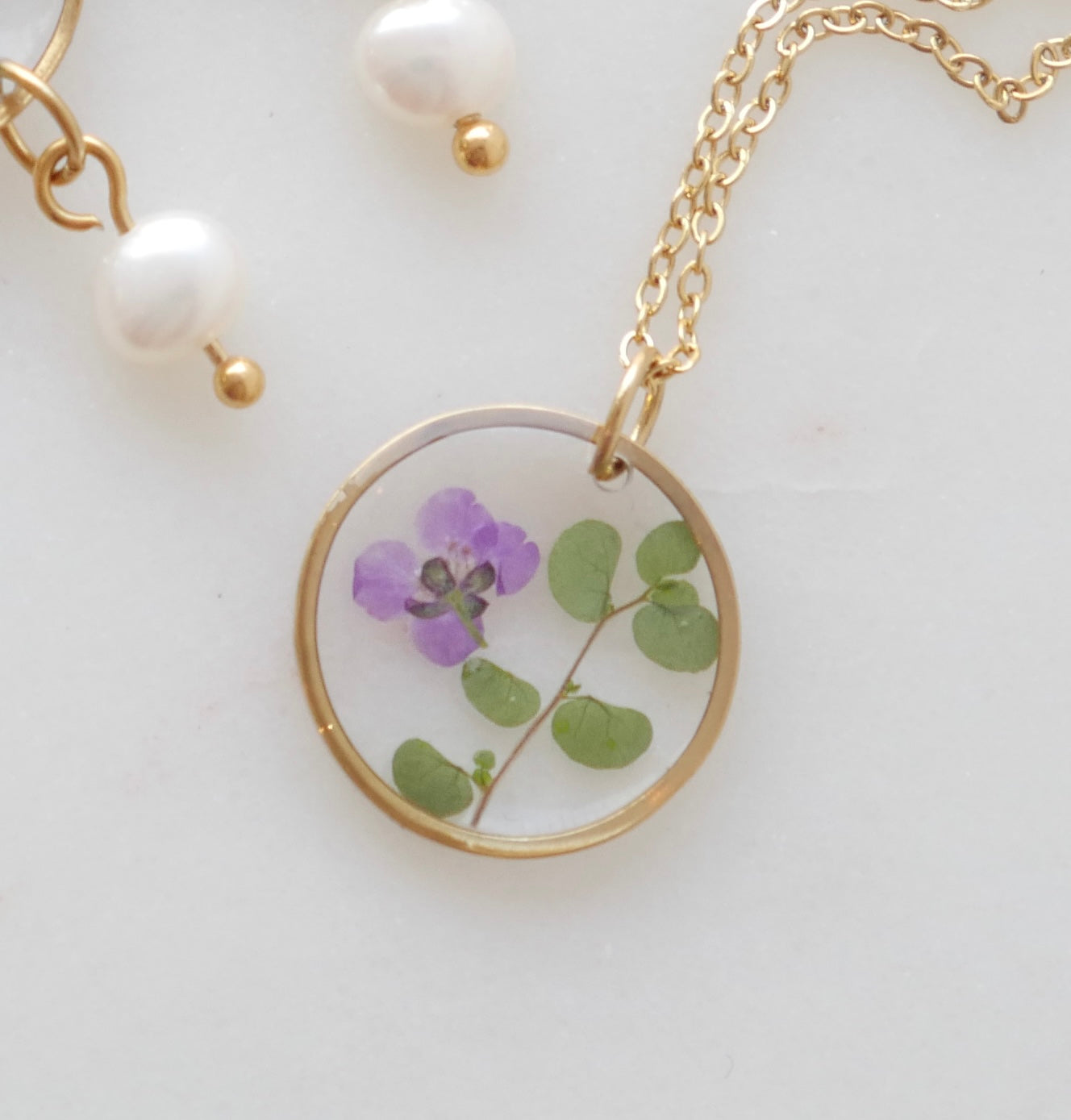 Collier Chloé - feuilles et Allysum - (20mm) - Velora