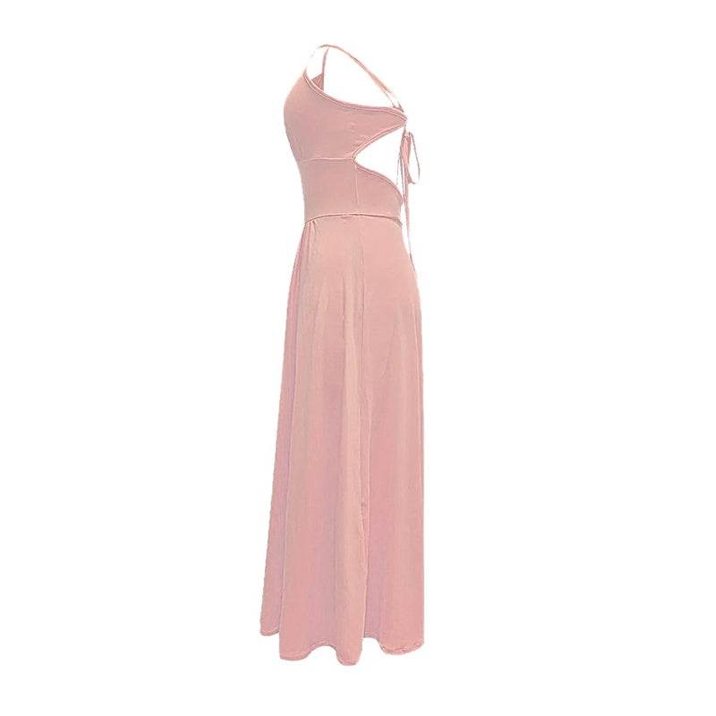 Elegant V Neck Summer Maxi Slit Dress Spaghetti Strap High Slit Long Dress - Velora