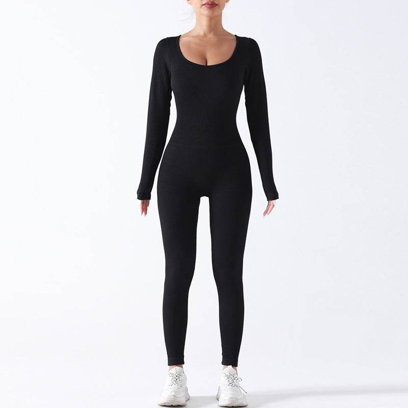 Seamless Long Sleeve Yoga Jumpsuit Bodycon Women Activewear Athleisure Romper - Velora
