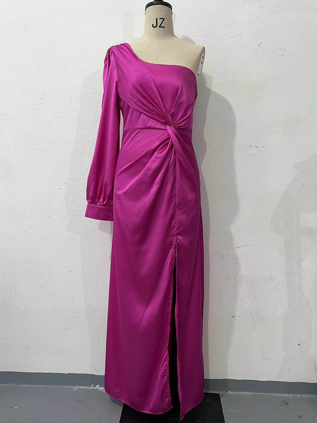Women's One-shoulder Split Dress Ins Fashion Long-sleeved Slim Long Dresses Party Evening Clothing - Velora