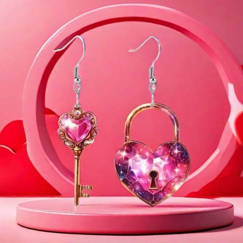 Romantic Key Heart Lock Acrylic Types A And B Earrings - Velora