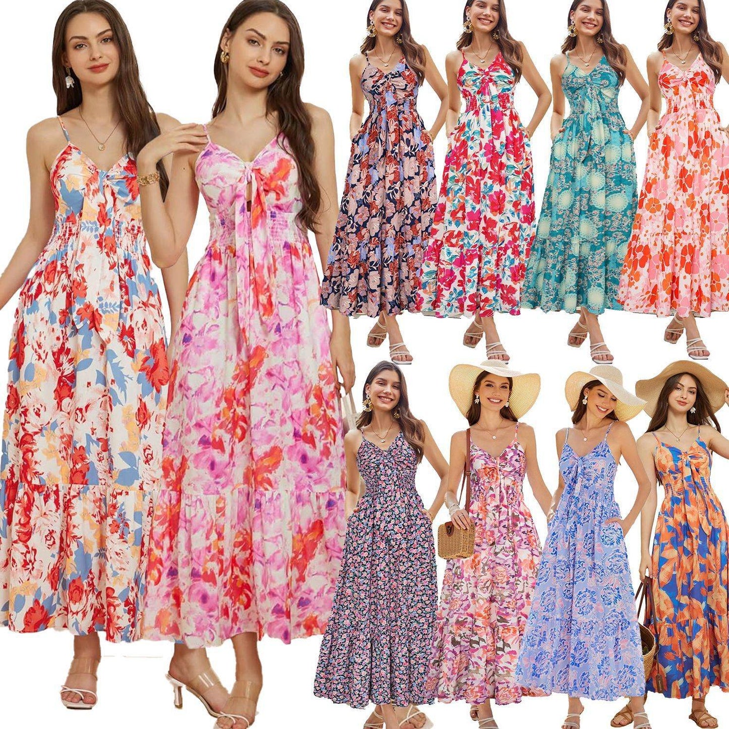 Bohemian Printing Slip Dress Vacation - Velora