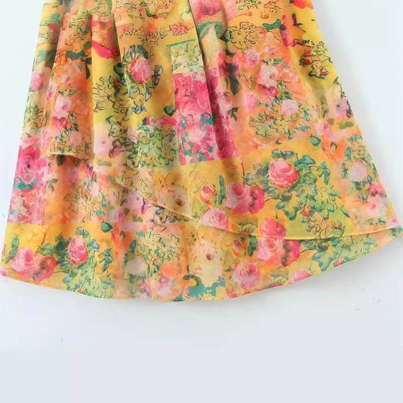 Y2K Flowers Print Suspender Dress Summer Fashion Ruffled Holiday Beach Short Dresses Womens Clothing - Velora