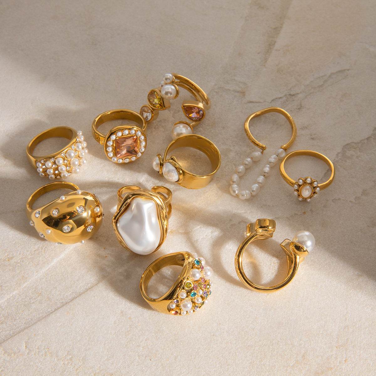European And American Stainless Steel Pearl Eye-catching Ring High-grade Ins - Velora