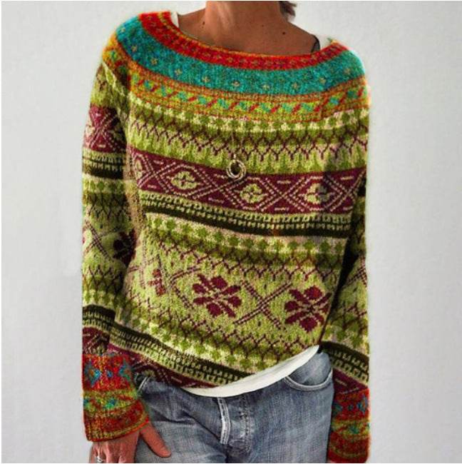 Women's Round-neck Loose Multicolor Fashion Pullover Sweater Casual Women's Clothing Fashion Knit Top Outerwear - Velora