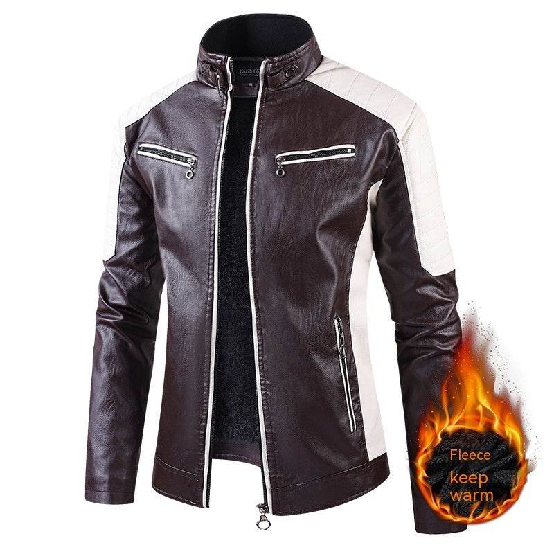 European Size Autumn And Winter Leisure Leather Men's Coat Fleece-lined - Velora