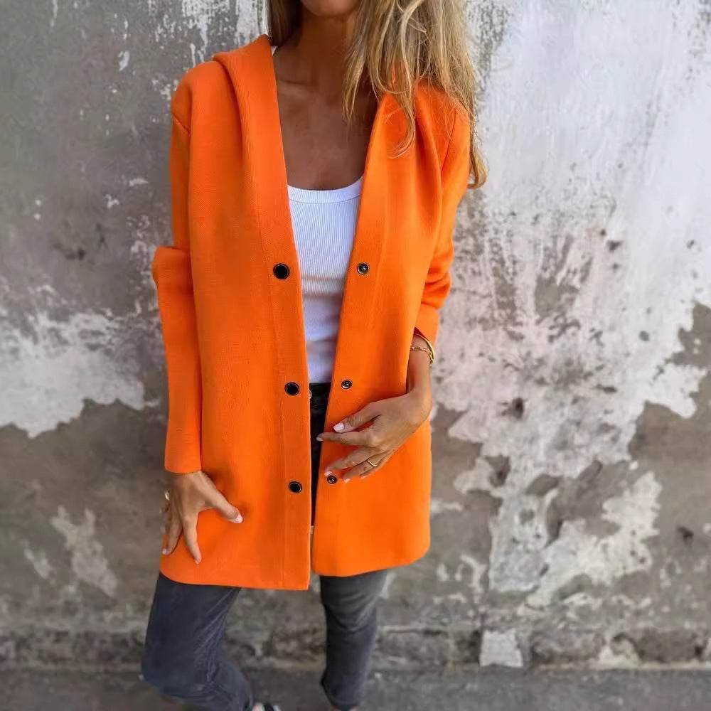 Casual Hooded Single-Breasted Cardigan Fashion Loose Solid Color Jacket Spring And Autumn Women's Clothing - Velora