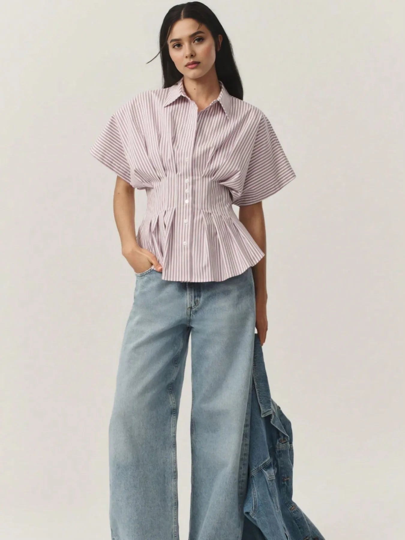 Striped Short Sleeve Button-Up Shirt - Velora
