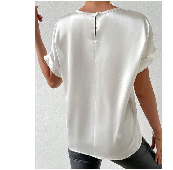 Elegant Solid Color Round Neck Short Sleeves Top T-shirt - Velora