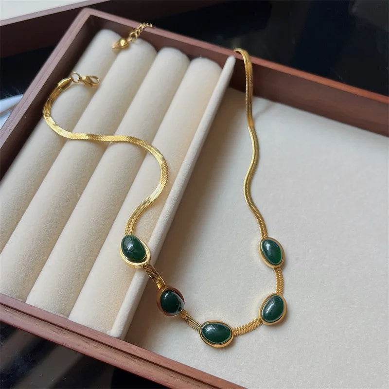 Fashion Jewelry Green Stone Crytal Snake Chain Multilayer Necklace For Women Pendant Boho Fashion Jewelry Gift - Velora