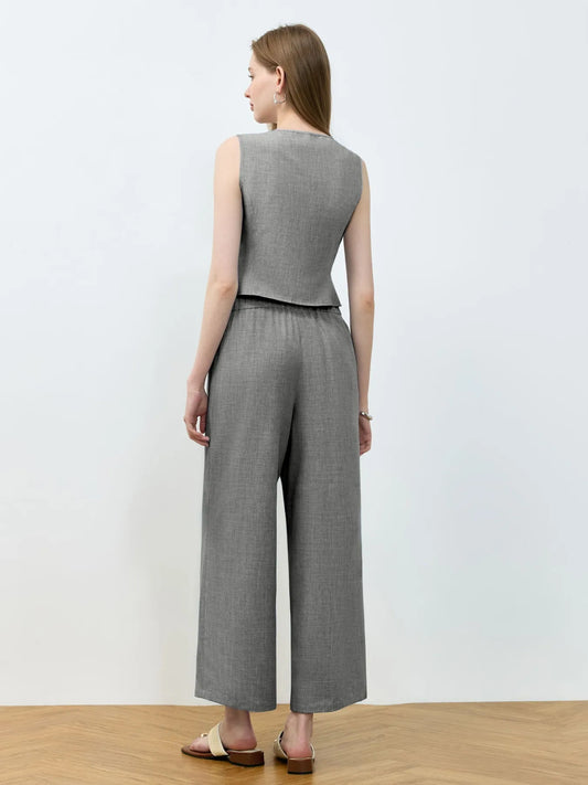 Tie Front Vest and Wide Leg Pants Set - Velora
