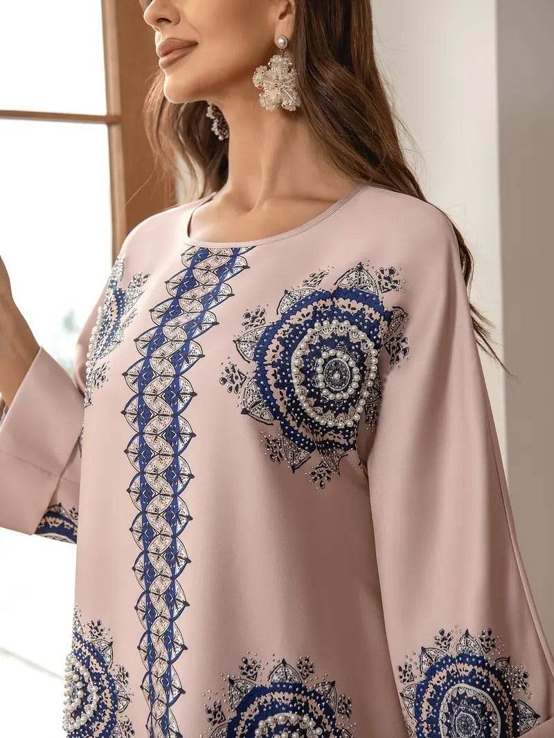 Long Women's Robe, Round Neck And Printed Dress - Velora