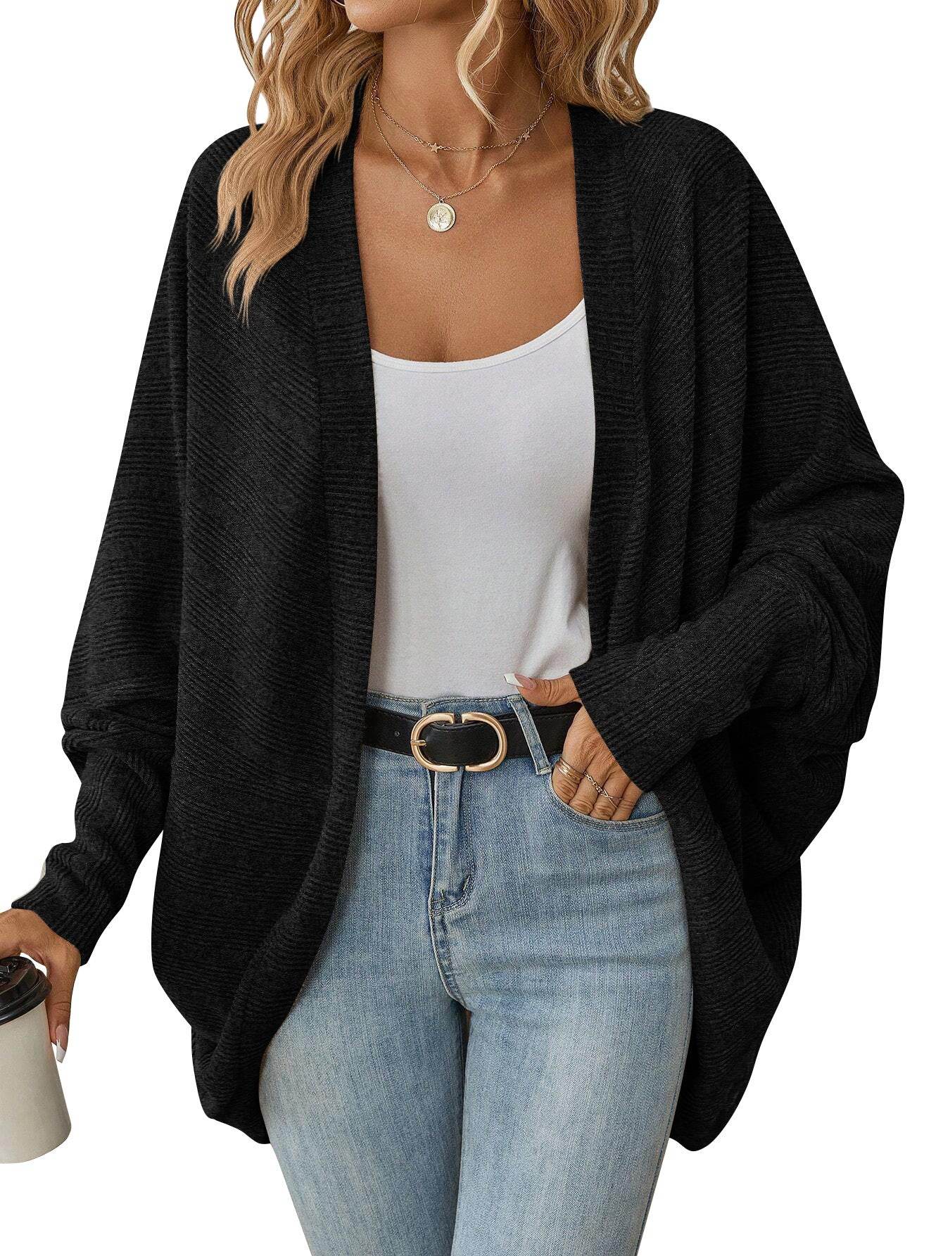 Women's Fashionable Batwing Sleeve Cardigan Loose Knitted Coat - Velora