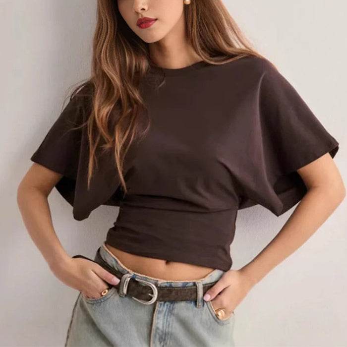 Summer Batwing Sleeve T-shirt Ins Fashion Round Neck Pullover Short-sleeved Tops For Women Clothing - Velora