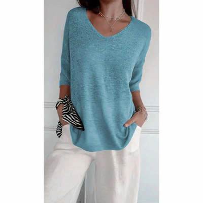 Solid Long Sleeve Sweater Slimming V-neckline Knitwear Women's Bottoming Shirt - Velora