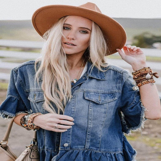 Loose Denim Jacket with Ruffled Sleeves Casual Cotton Style - Velora