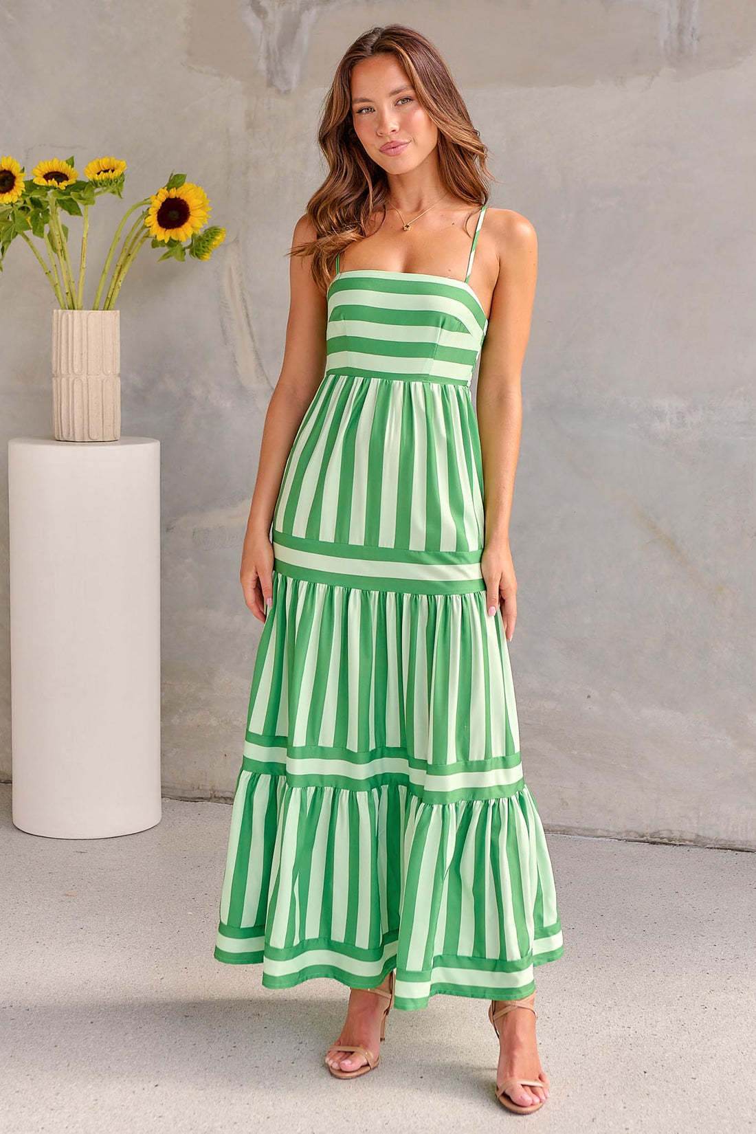 Summer Striped Printed Suspender Long Dress With Pockets Fashion Square Neck Backless Dresses For Beach Vacation Women Clothing - Velora