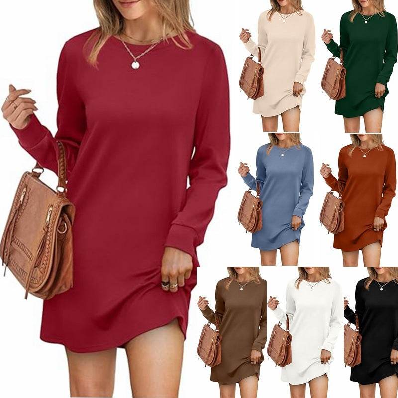 Back Fold Pocket Long Sleeve Sweater Dress - Velora