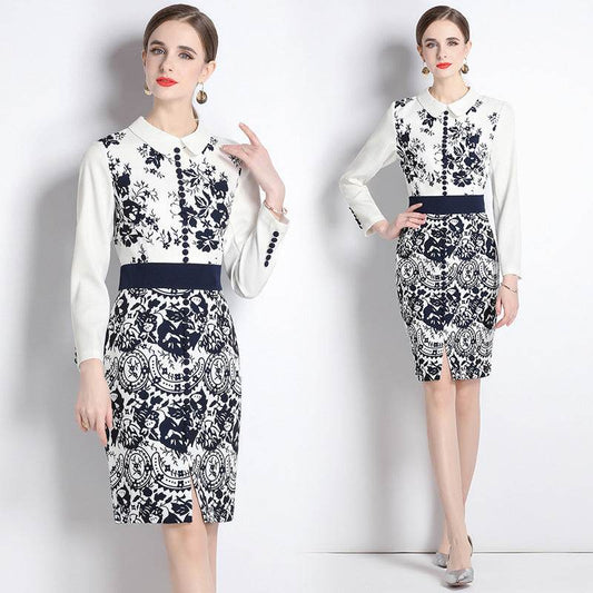 Printed Elegant Slim-fit Elegant Dress - Velora