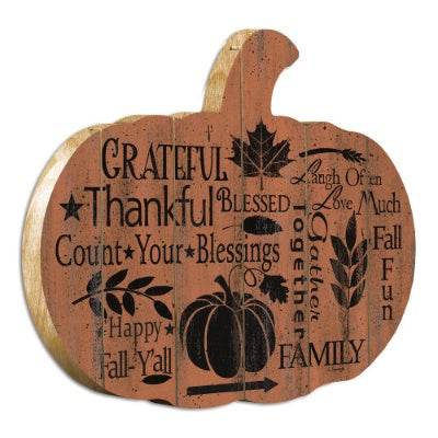 Grateful By Artisan Linda Spivey Printed On Wooden Pumpkin Wall Art - Velora
