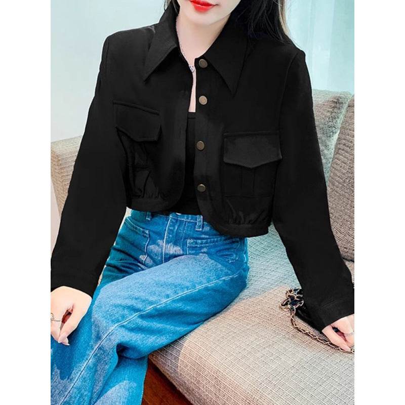 High-end Short Long Sleeve All-match Slimming And Short Sweet Top - Velora