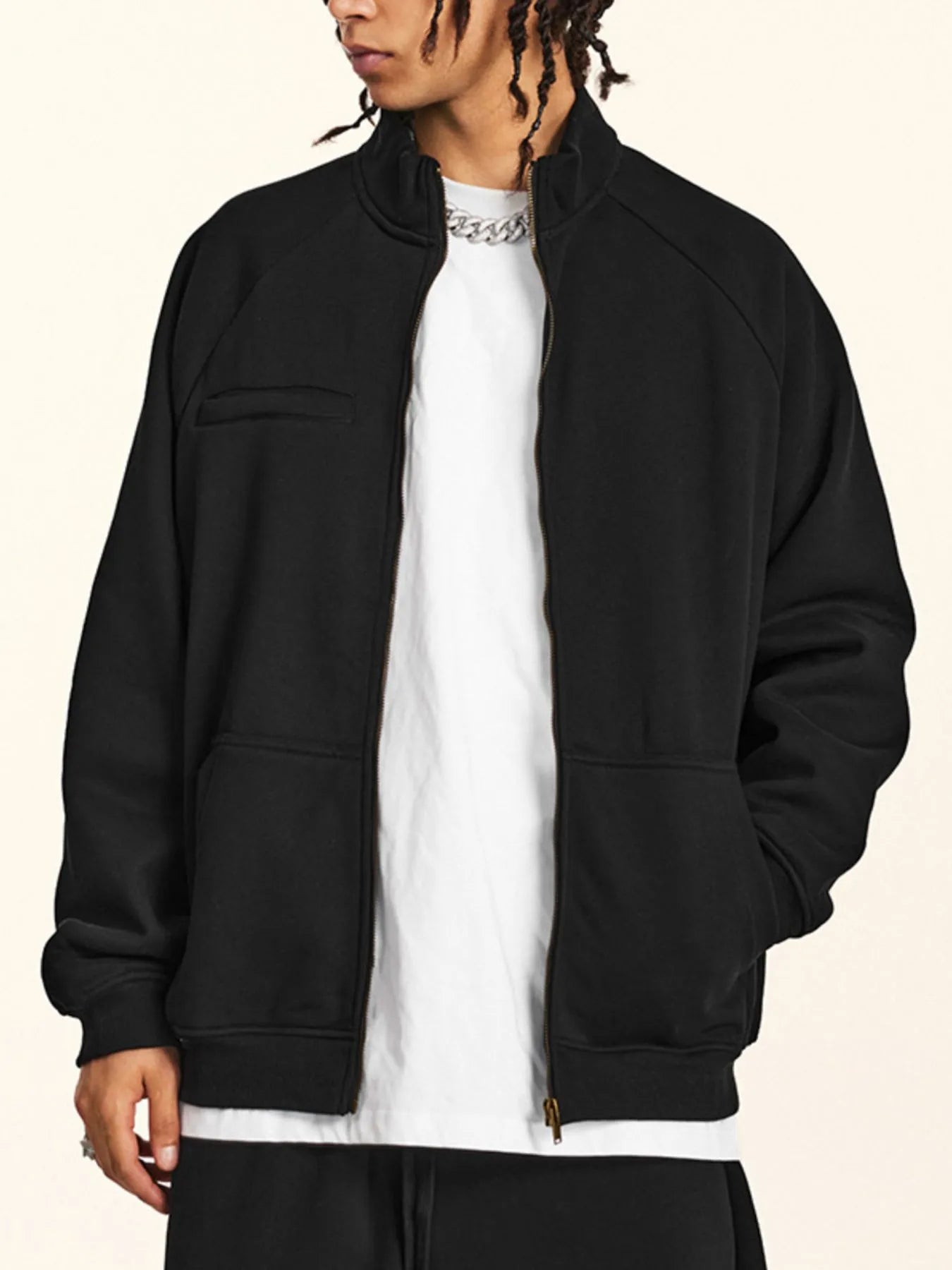 Men's Zip Up Raglan Sleeve Sweatshirt - Velora