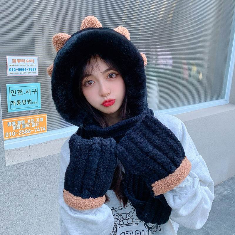 Winter Knitted Wool Scarf Hat Gloves In One Of Three Sets - Velora