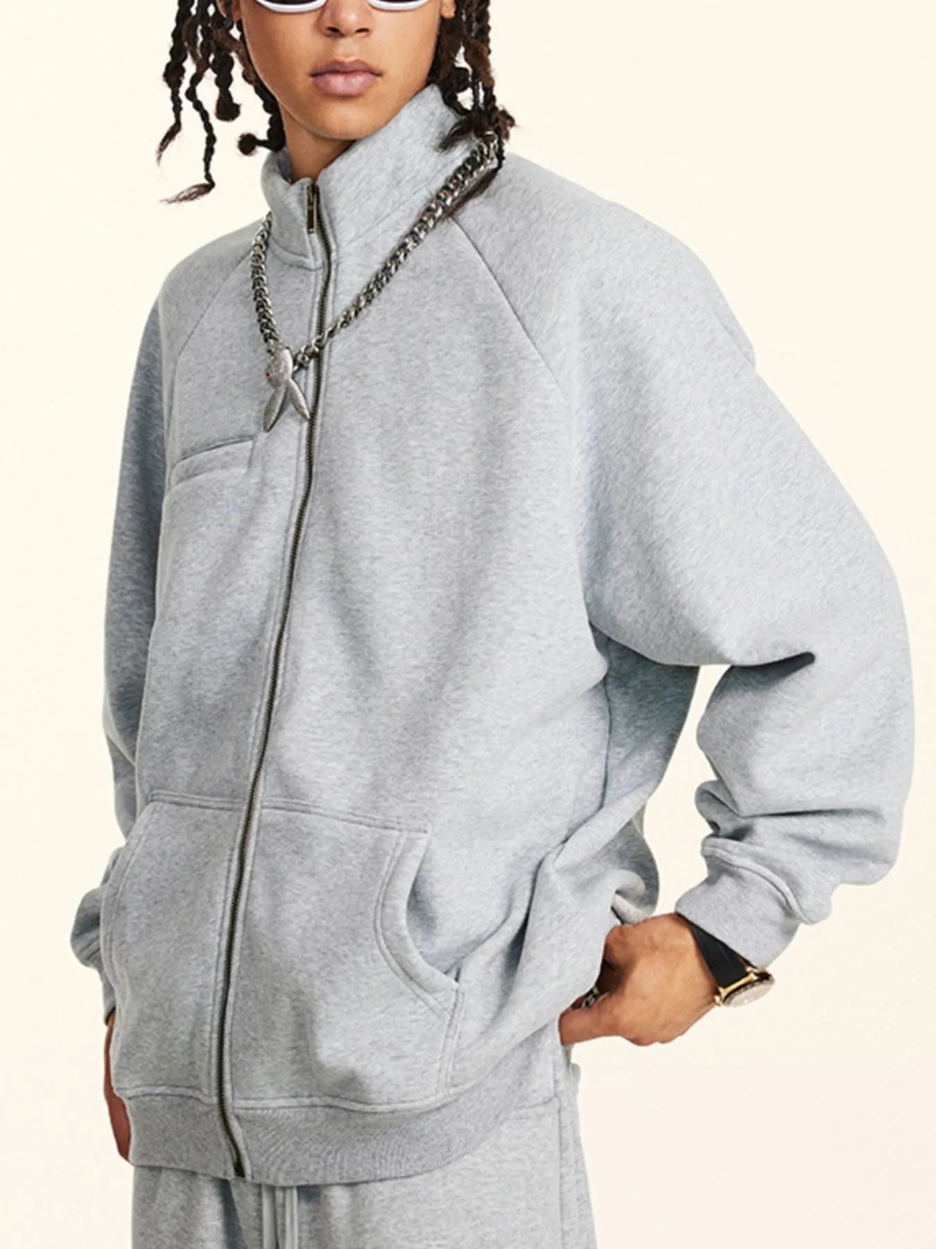 Men's Zip Up Raglan Sleeve Sweatshirt - Velora