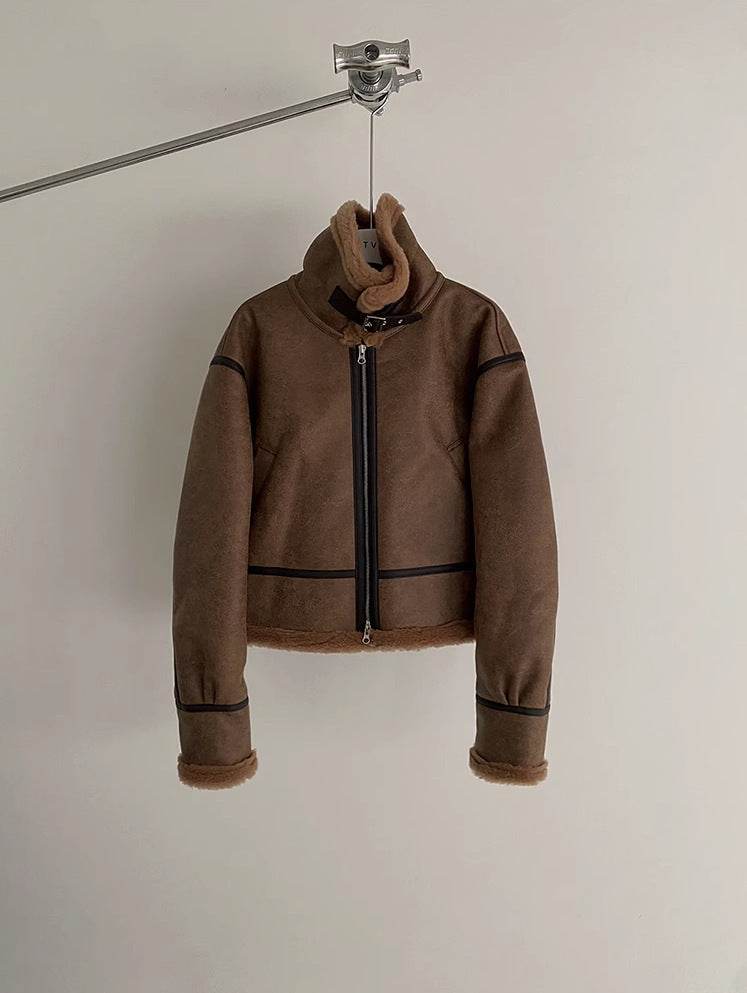 South Korea Fur Integrated Cotton Coat Loose Suede Lambswool Leather Jacket - Velora
