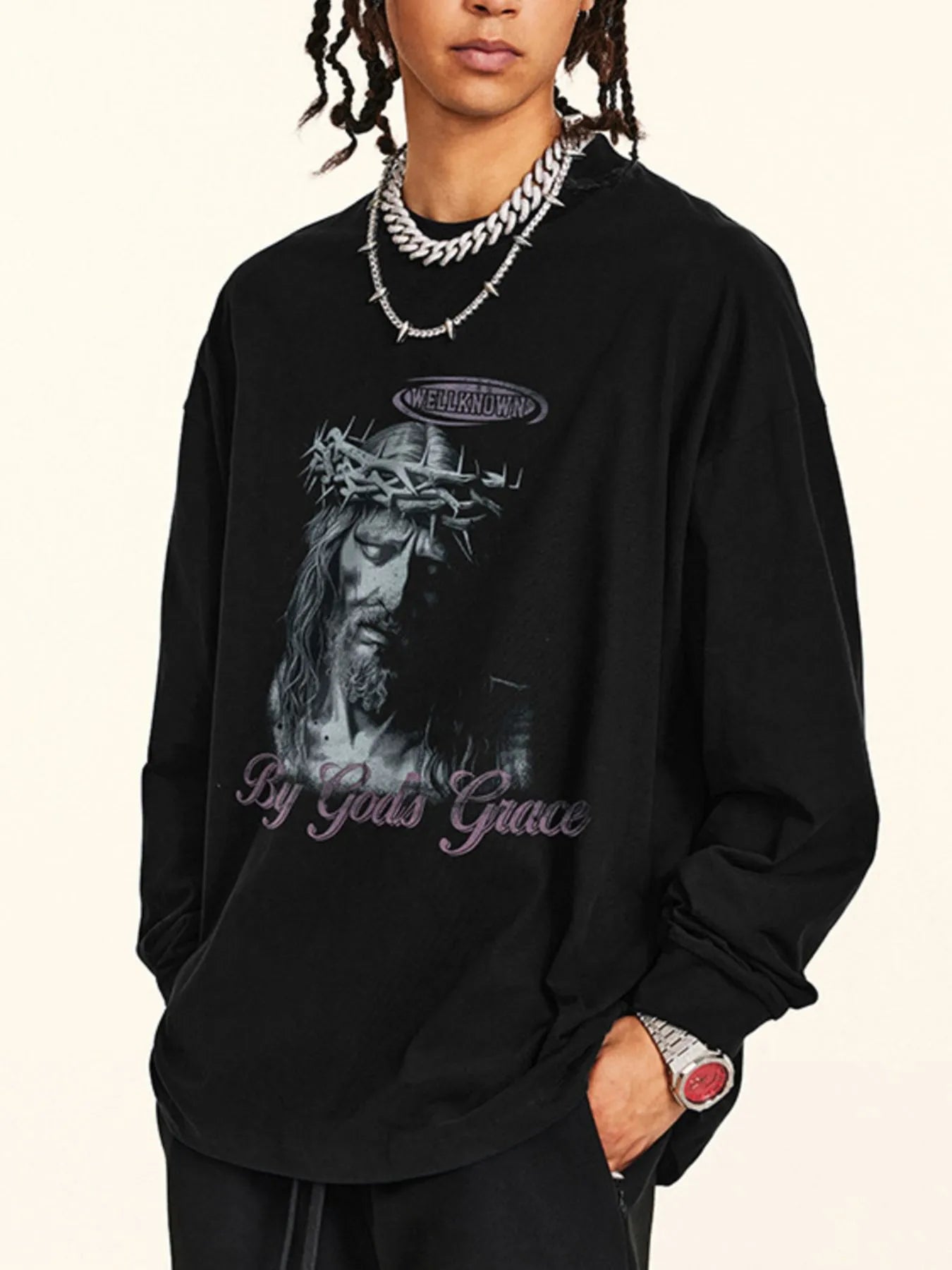 Men's Graphic Round Neck Long Sleeve T-Shirt - Velora