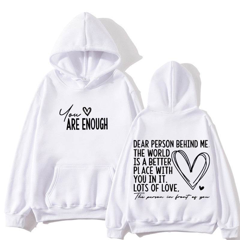 New YOU ARE ENOUGH Lettered Casual Hoodie - Velora
