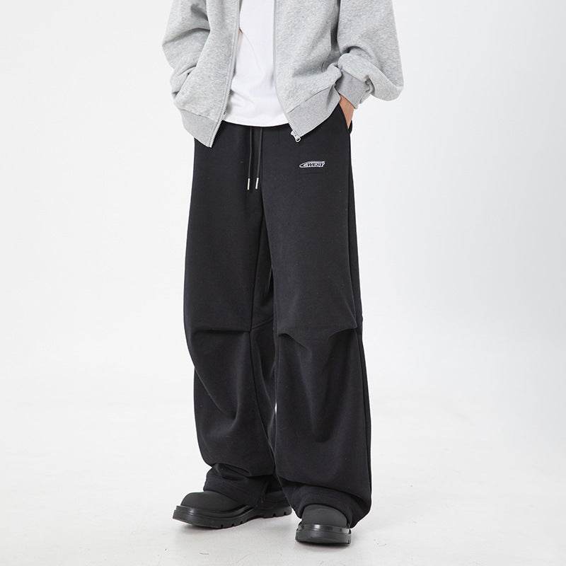 Split Pleated Design Casual Pants Autumn And Winter Embroidery - Velora