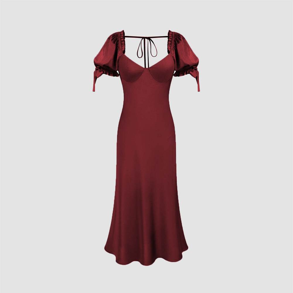 European And American Waist Fishtail Skirt Party Party Satin Satin Red Dress - Velora