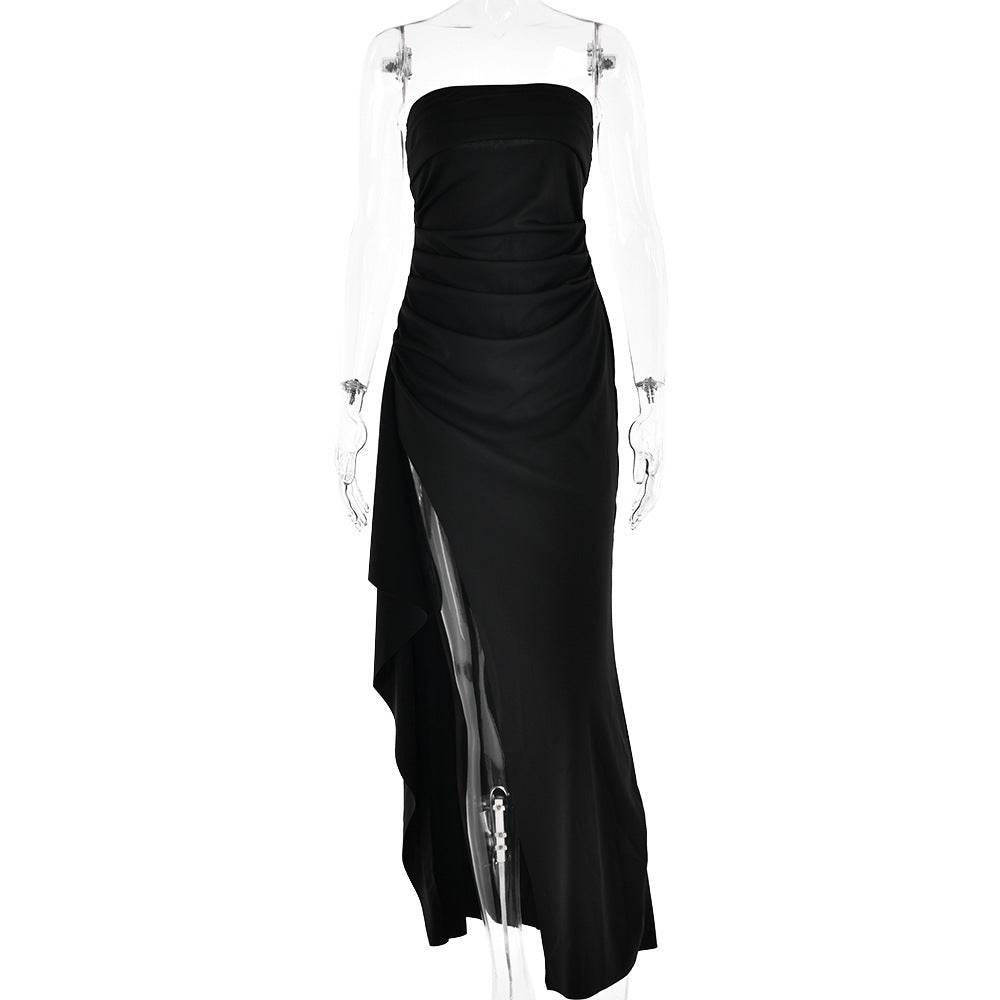 Strapless Split Long Dress Summer Fashion Pleated Bridesmaid Dress For Womens Party Wedding Clothing - Velora