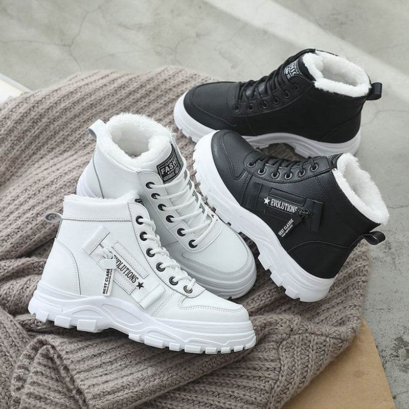 Fleece Lace-up Boots Winter Warm Short Plush High-top Shoes - Velora