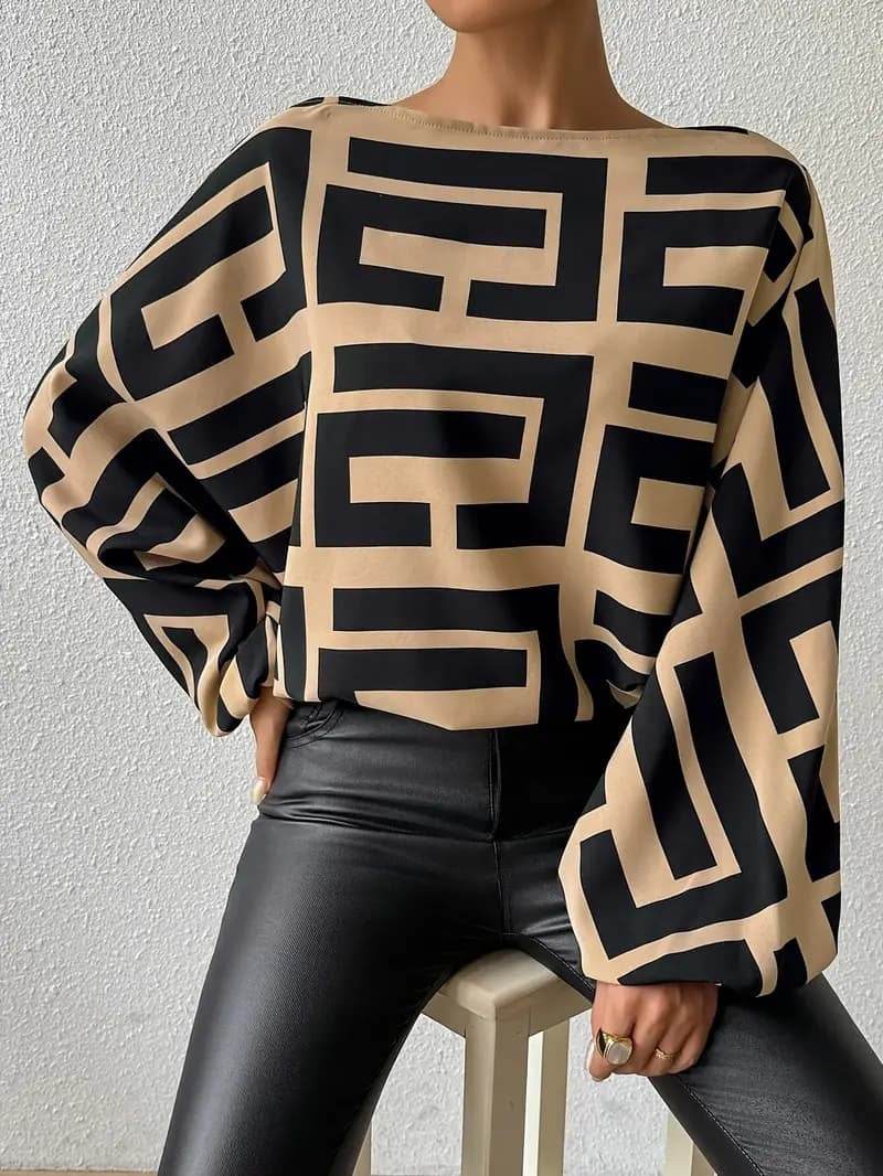 Autumn Winter Spring New Random Print Off-the-shoulder Elegant Casual Top - Velora