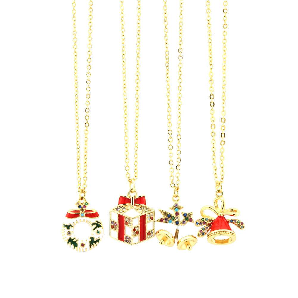 Christmas Tree Santa Claus Elk Snowman Oil-drop Necklace With Colored Rhinestones Ins Festival Clavicle Chain Necklace For Women Jewelry - Velora