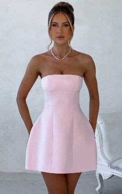 Fashion Tube Dress Summer Solid Color Sasual Backless Slim Short Dresses Party Womens Clothing - Velora