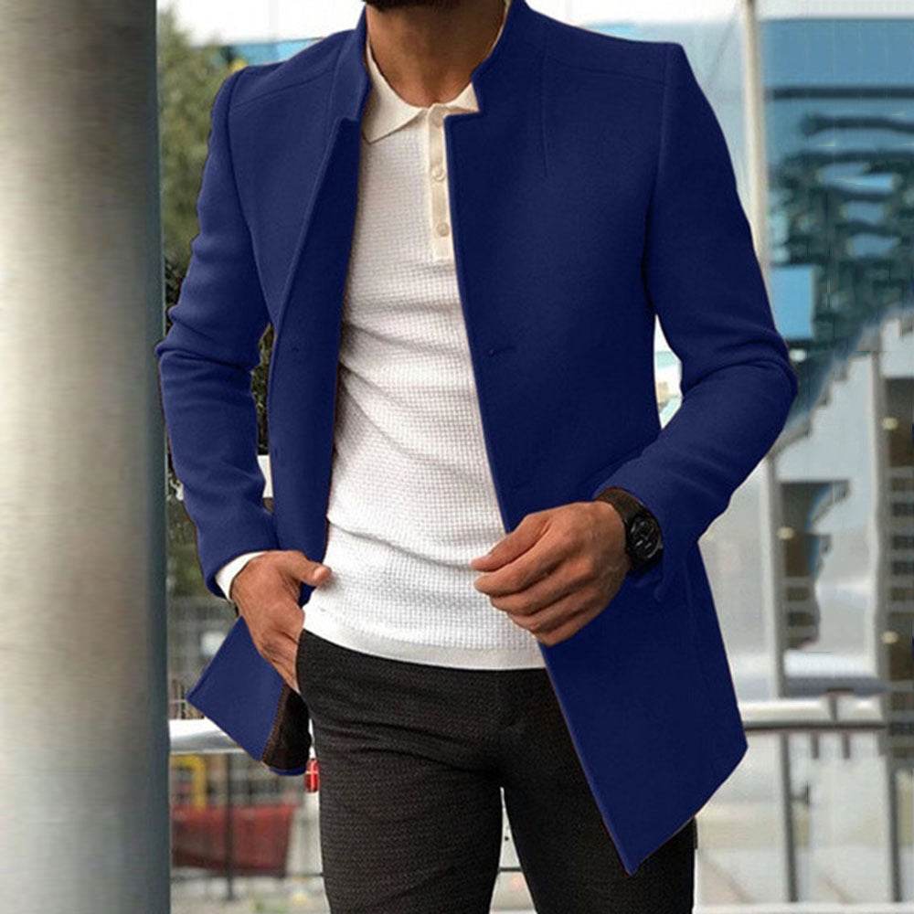 Men's Slim Coat Fashion Single-breasted Solid Color Business Jackets Fall And Winter Tops Outwear Clothing - Velora