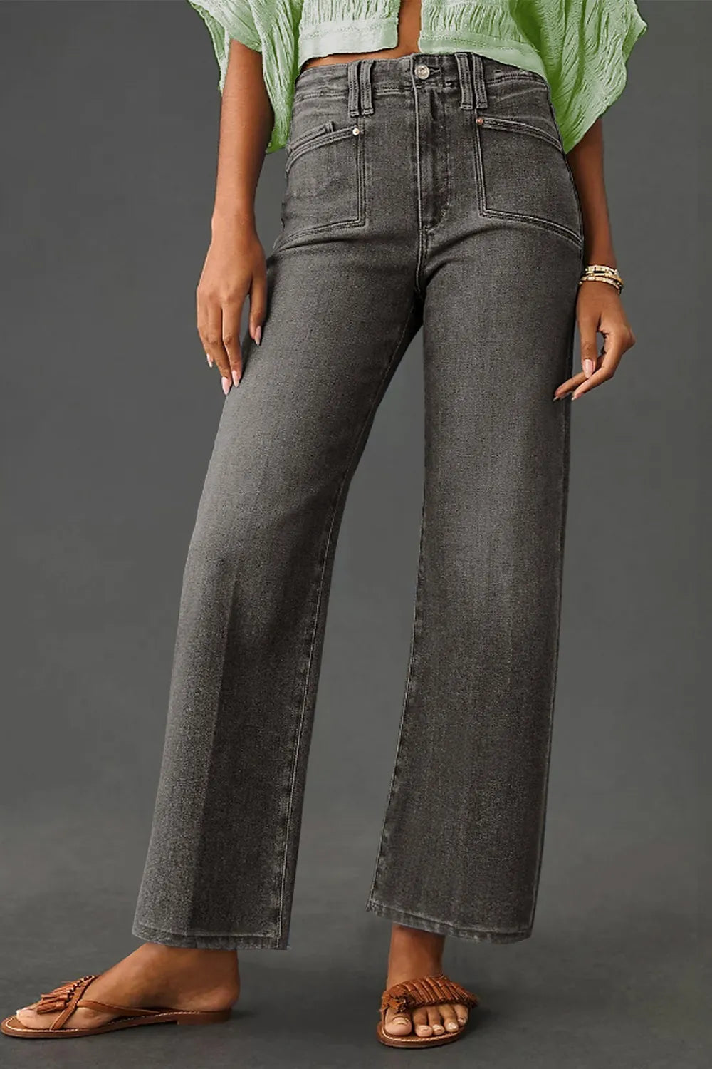 High-Waisted Wide-Leg Vintage Wash Jeans - Velora