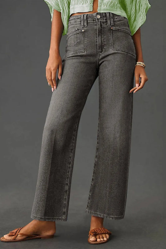 High-Waisted Wide-Leg Vintage Wash Jeans - Velora