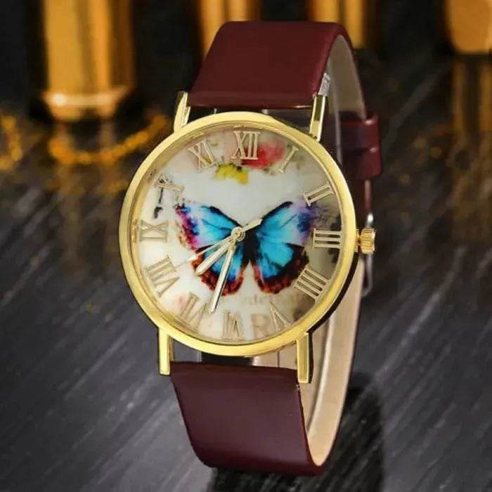 Roman scale butterfly belt watch Fashion universal gold shell watch - Velora