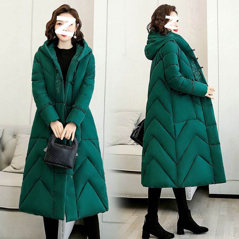 Plus Size Overknee Long Warm Hooded Cotton Jacket - Velora
